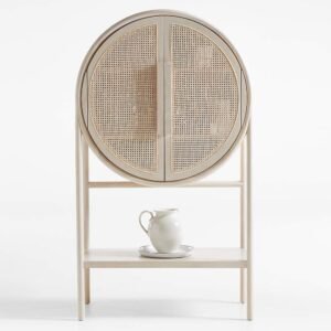 Whitewash Cane Bar Cabinet